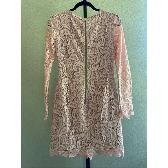 Dress the Population Long Sleeve Crochet Lace Dress in Champagne Peach Size S - Picture 3 of 5